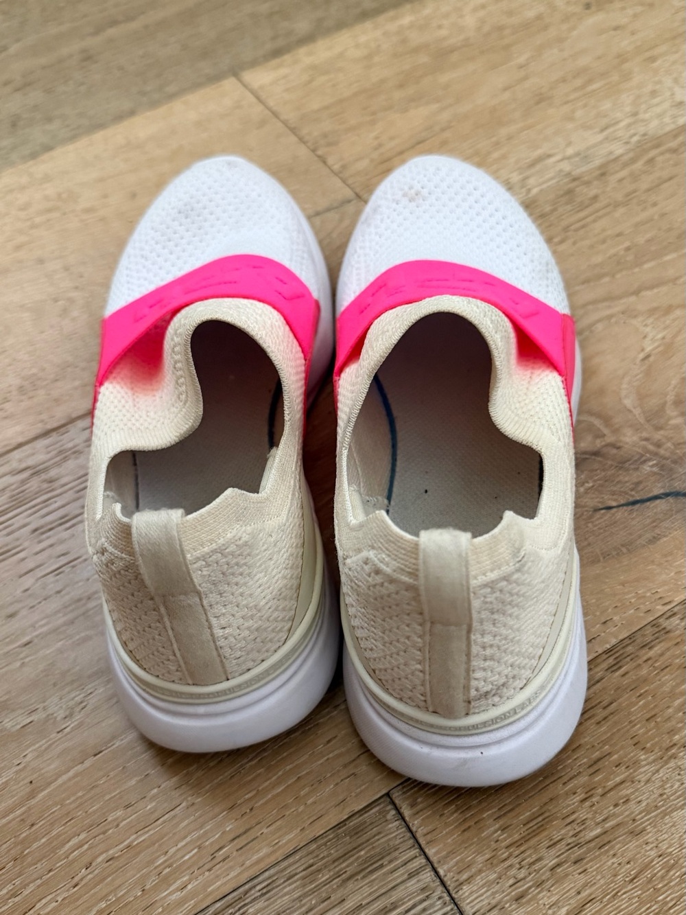 APL Cream Knit Slip-On Sneakers with Neon Pink Strap